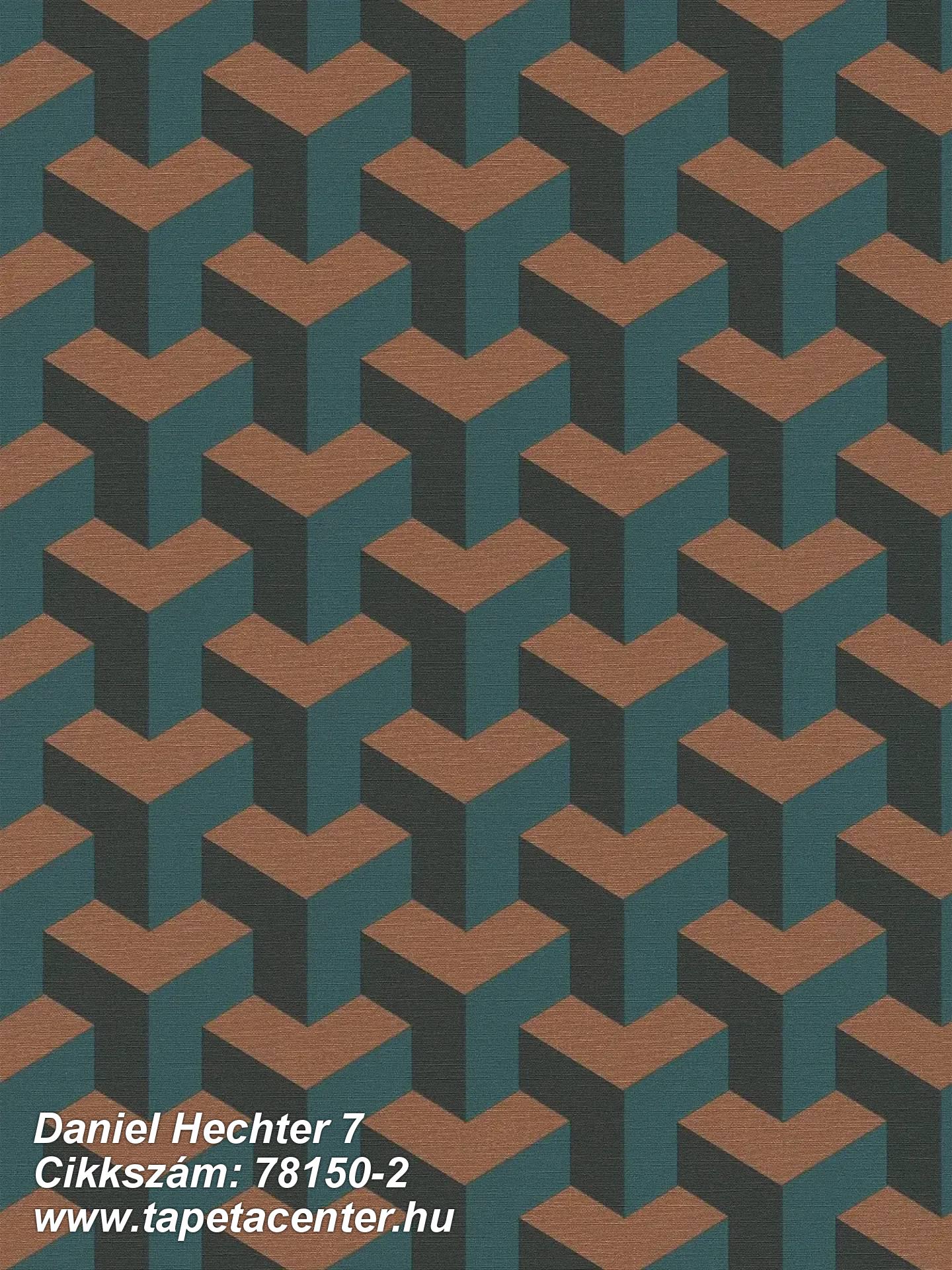 3d hatású,geometriai mintás,barna,türkiz,súrolható,vlies tapéta 
